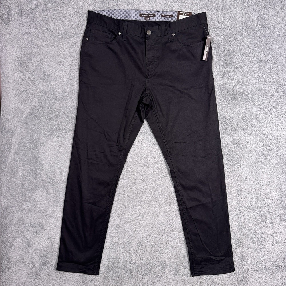 Michael Kors Pants Men's 34x30 Parker Slim Fit Pant Stretch Solid Black NEW $89